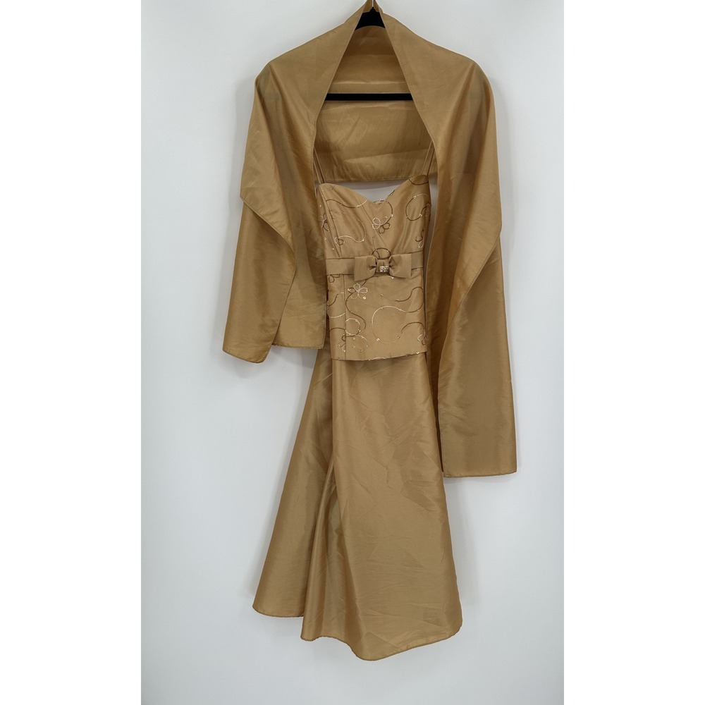 Dollar Dress Womens Medium Gold‎ Strapless Formal Gown Shawl Made USA Style 1074